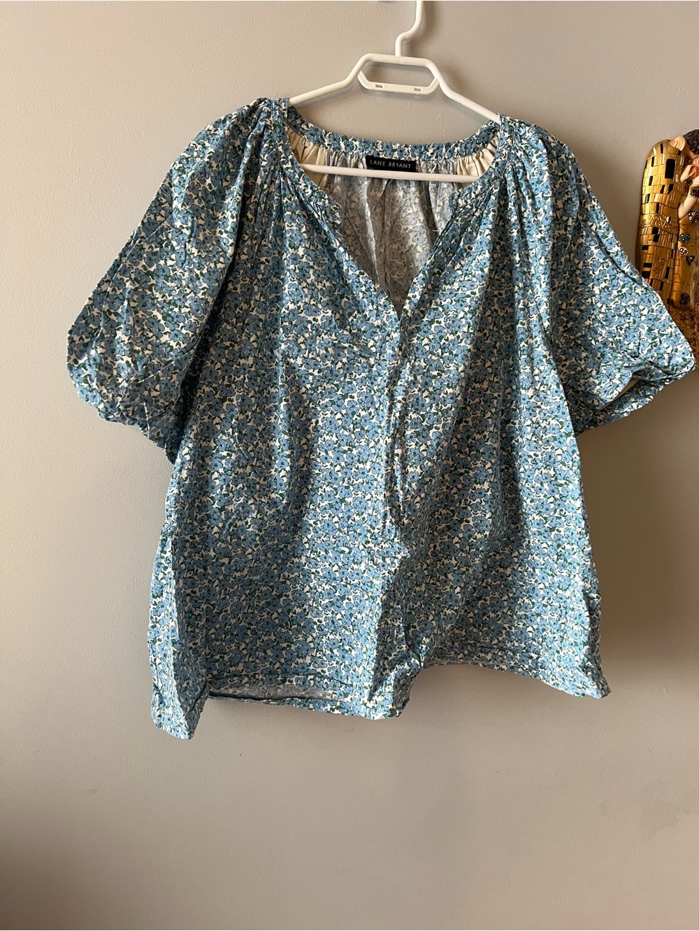 Lane Bryant Cotton Blue Floral Peasant Blouse size 22